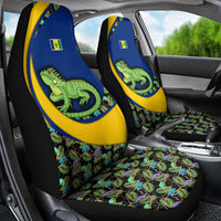 Saint Vincent and the Grenadines Iguana Car Seat Cover with Tropical Leaf Pattern and National Flag - Wonder Print Shop