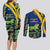 Saint Vincent and the Grenadines Iguana Couples Matching Long Sleeve Bodycon Dress and Long Sleeve Button Shirt with Tropical Leaf Pattern and National Flag - Wonder Print Shop