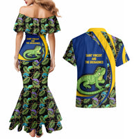 Saint Vincent and the Grenadines Iguana Couples Matching Mermaid Dress and Hawaiian Shirt with Tropical Leaf Pattern and National Flag - Wonder Print Shop