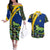 Saint Vincent and the Grenadines Iguana Couples Matching Off The Shoulder Long Sleeve Dress and Hawaiian Shirt with Tropical Leaf Pattern and National Flag - Wonder Print Shop