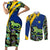 Saint Vincent and the Grenadines Iguana Couples Matching Short Sleeve Bodycon Dress and Long Sleeve Button Shirt with Tropical Leaf Pattern and National Flag - Wonder Print Shop
