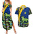 Saint Vincent and the Grenadines Iguana Couples Matching Summer Maxi Dress and Hawaiian Shirt with Tropical Leaf Pattern and National Flag - Wonder Print Shop
