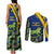 Saint Vincent and the Grenadines Iguana Couples Matching Tank Maxi Dress and Long Sleeve Button Shirt with Tropical Leaf Pattern and National Flag - Wonder Print Shop