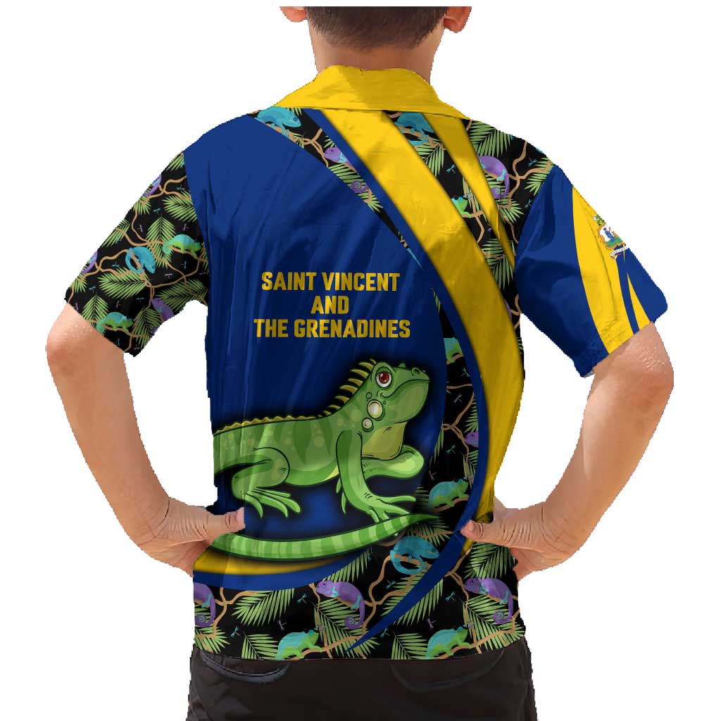 Saint Vincent and the Grenadines Iguana Family Matching Mermaid Dress and Hawaiian Shirt with Tropical Leaf Pattern and National Flag - Wonder Print Shop