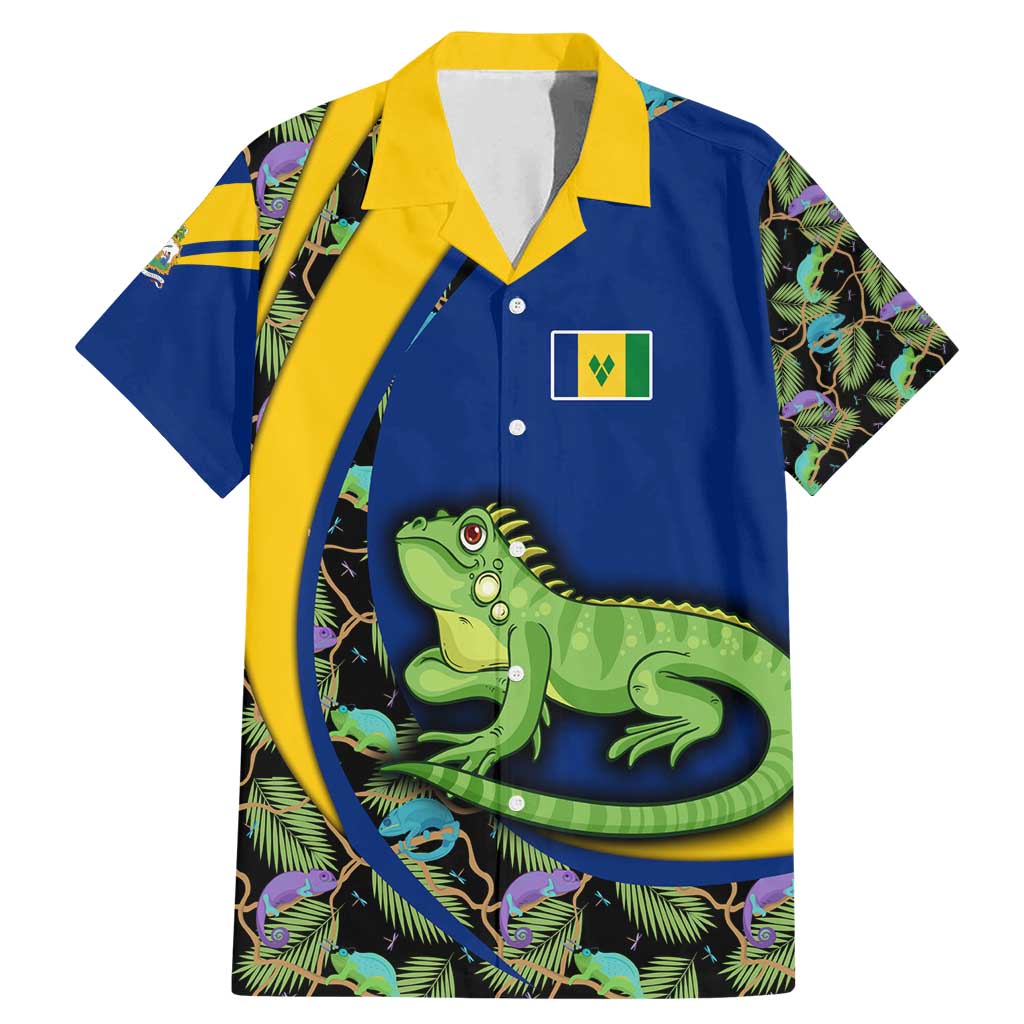 Saint Vincent and the Grenadines Iguana Family Matching Mermaid Dress and Hawaiian Shirt with Tropical Leaf Pattern and National Flag - Wonder Print Shop