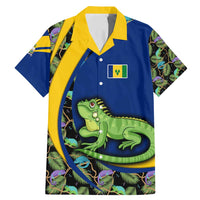 Saint Vincent and the Grenadines Iguana Family Matching Mermaid Dress and Hawaiian Shirt with Tropical Leaf Pattern and National Flag - Wonder Print Shop