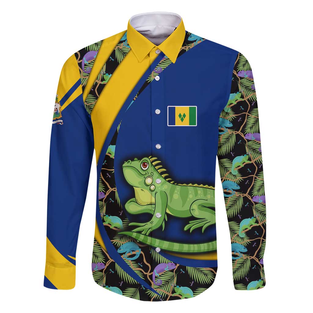 Saint Vincent and the Grenadines Iguana Family Matching Mermaid Dress and Hawaiian Shirt with Tropical Leaf Pattern and National Flag - Wonder Print Shop