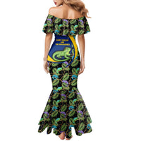 Saint Vincent and the Grenadines Iguana Family Matching Mermaid Dress and Hawaiian Shirt with Tropical Leaf Pattern and National Flag - Wonder Print Shop