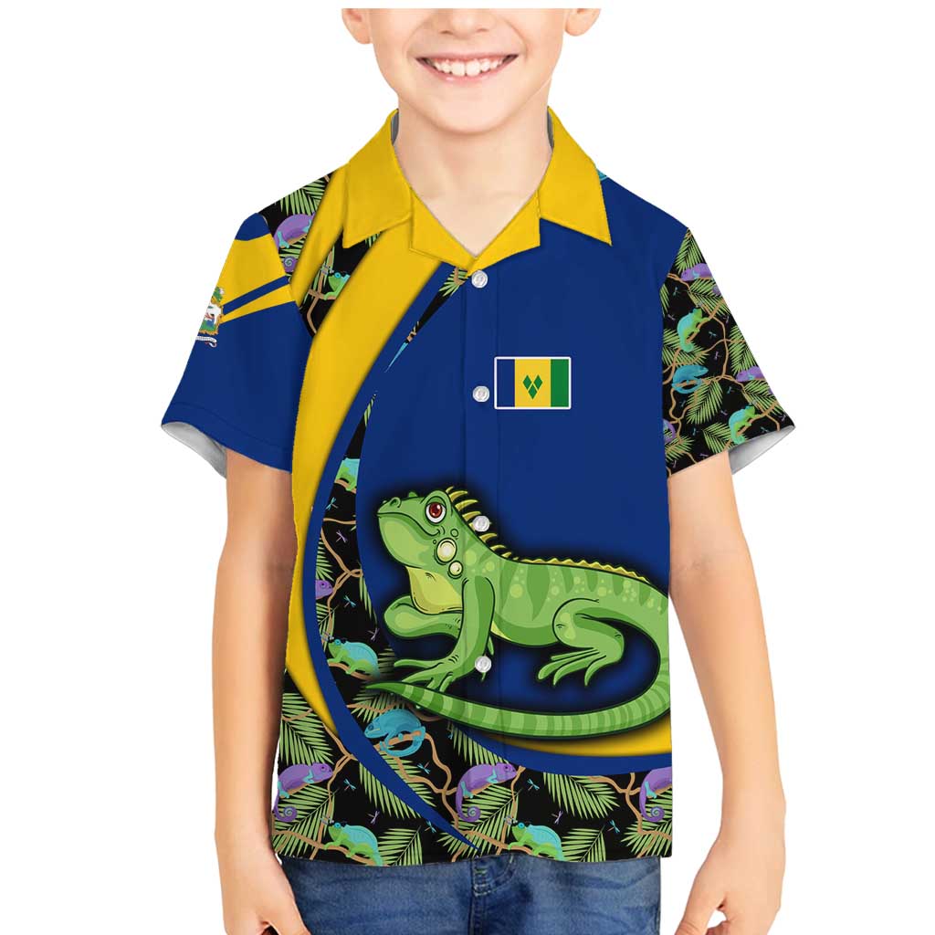 Saint Vincent and the Grenadines Iguana Family Matching Mermaid Dress and Hawaiian Shirt with Tropical Leaf Pattern and National Flag - Wonder Print Shop
