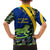 Saint Vincent and the Grenadines Iguana Family Matching Off The Shoulder Long Sleeve Dress and Hawaiian Shirt with Tropical Leaf Pattern and National Flag - Wonder Print Shop