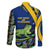 Saint Vincent and the Grenadines Iguana Family Matching Off The Shoulder Long Sleeve Dress and Hawaiian Shirt with Tropical Leaf Pattern and National Flag - Wonder Print Shop
