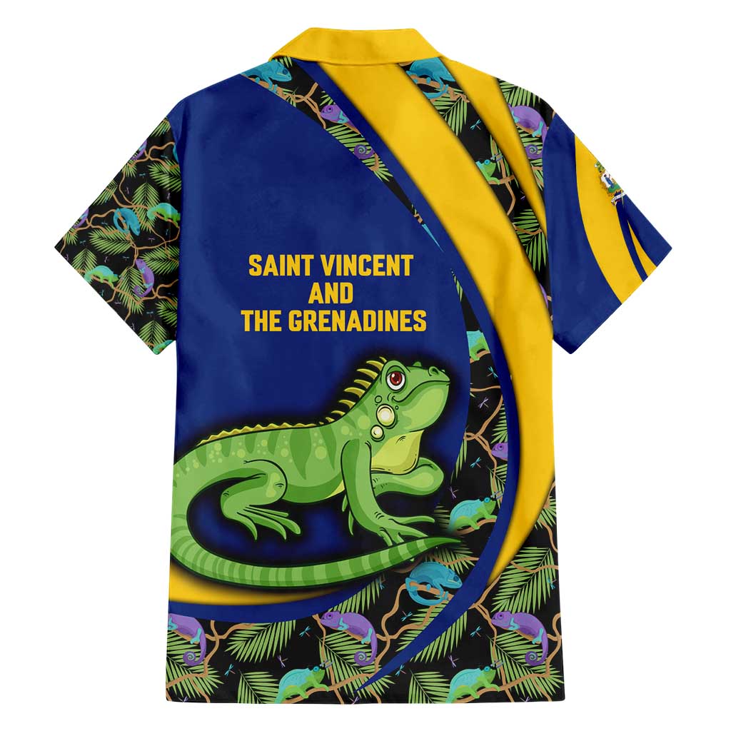 Saint Vincent and the Grenadines Iguana Family Matching Short Sleeve Bodycon Dress and Hawaiian Shirt with Tropical Leaf Pattern and National Flag - Wonder Print Shop