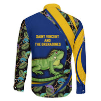 Saint Vincent and the Grenadines Iguana Family Matching Short Sleeve Bodycon Dress and Hawaiian Shirt with Tropical Leaf Pattern and National Flag - Wonder Print Shop