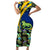 Saint Vincent and the Grenadines Iguana Family Matching Short Sleeve Bodycon Dress and Hawaiian Shirt with Tropical Leaf Pattern and National Flag - Wonder Print Shop