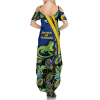 Saint Vincent and the Grenadines Iguana Family Matching Summer Maxi Dress and Hawaiian Shirt with Tropical Leaf Pattern and National Flag - Wonder Print Shop