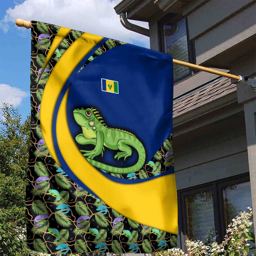 Saint Vincent and the Grenadines Iguana Garden Flag with Tropical Leaf Pattern and National Flag - Wonder Print Shop