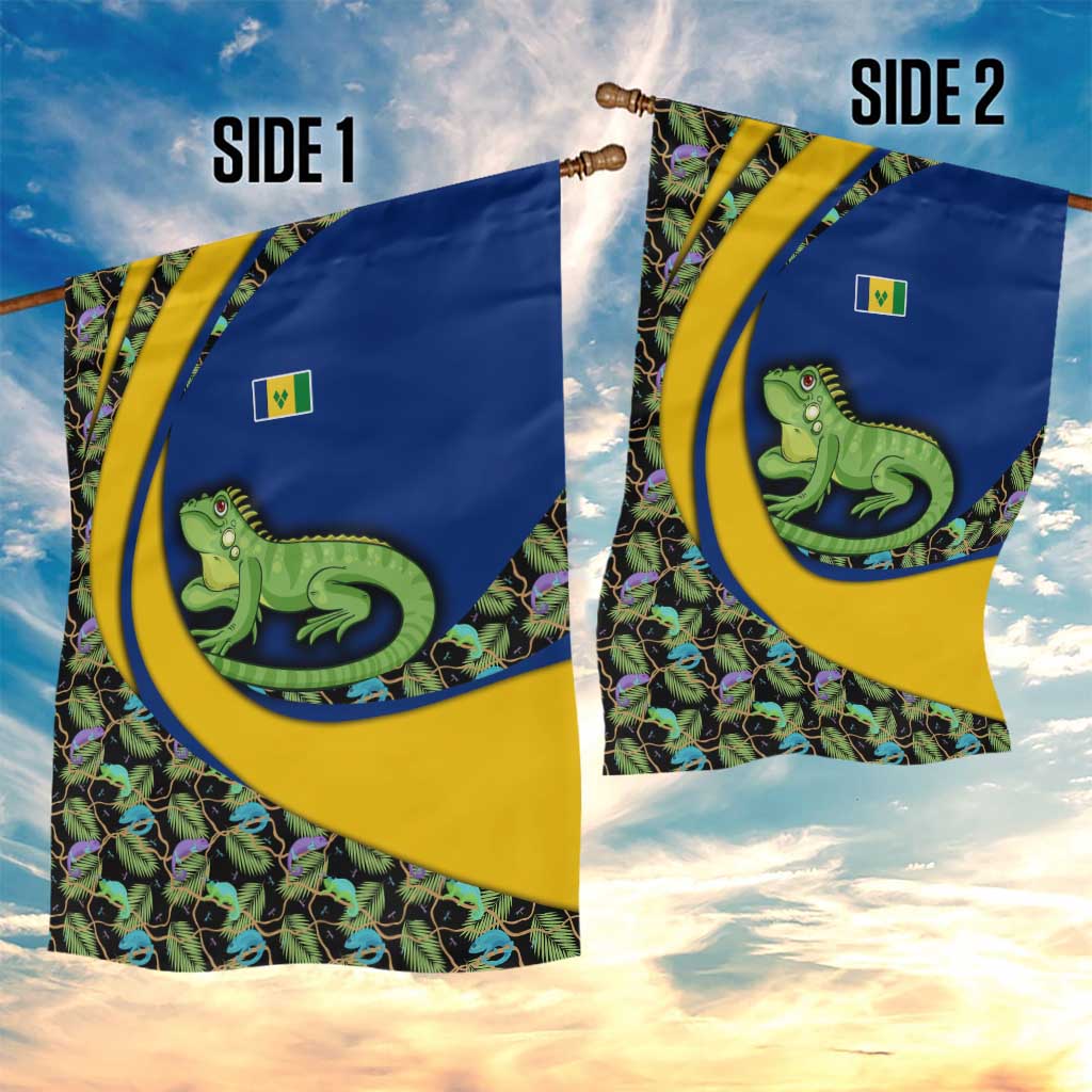 Saint Vincent and the Grenadines Iguana Garden Flag with Tropical Leaf Pattern and National Flag - Wonder Print Shop