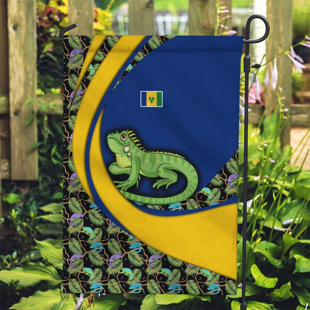 Saint Vincent and the Grenadines Iguana Garden Flag with Tropical Leaf Pattern and National Flag - Wonder Print Shop