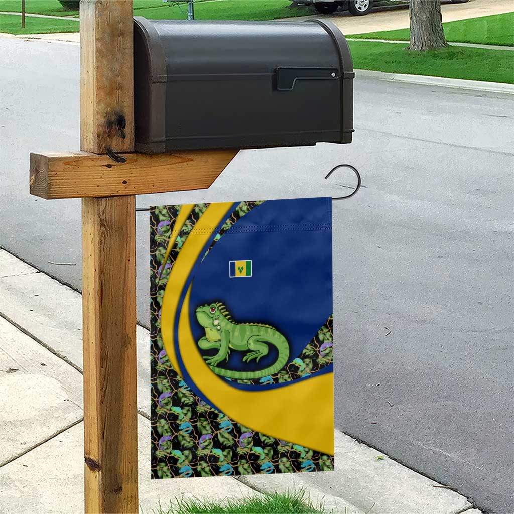 Saint Vincent and the Grenadines Iguana Garden Flag with Tropical Leaf Pattern and National Flag - Wonder Print Shop