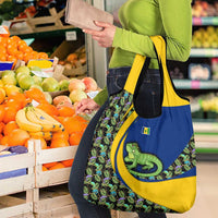 Saint Vincent and the Grenadines Iguana Grocery Bag with Tropical Leaf Pattern and National Flag - Wonder Print Shop