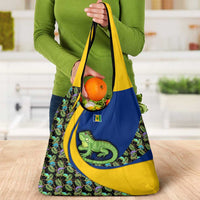 Saint Vincent and the Grenadines Iguana Grocery Bag with Tropical Leaf Pattern and National Flag - Wonder Print Shop