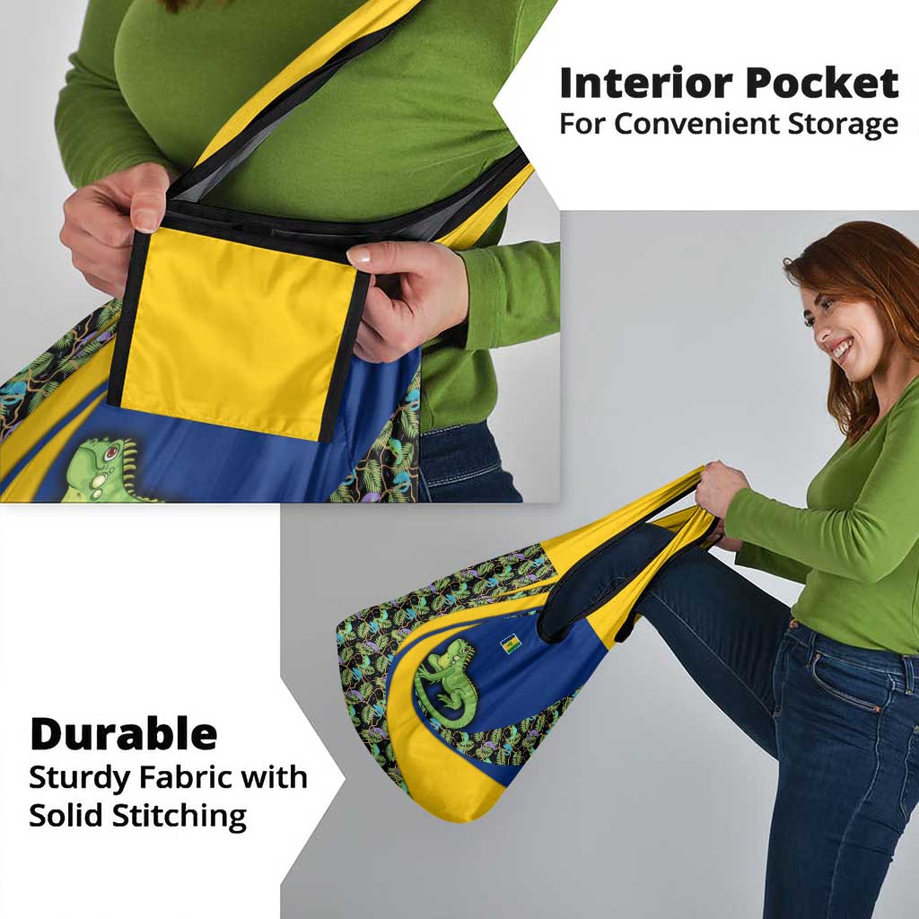 Saint Vincent and the Grenadines Iguana Grocery Bag with Tropical Leaf Pattern and National Flag - Wonder Print Shop