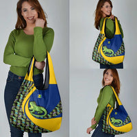 Saint Vincent and the Grenadines Iguana Grocery Bag with Tropical Leaf Pattern and National Flag - Wonder Print Shop