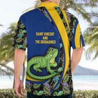 Saint Vincent and the Grenadines Iguana Hawaiian Shirt with Tropical Leaf Pattern and National Flag - Wonder Print Shop