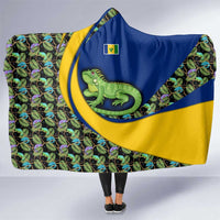 Saint Vincent and the Grenadines Iguana Hooded Blanket with Tropical Leaf Pattern and National Flag - Wonder Print Shop