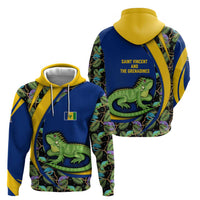 Saint Vincent and the Grenadines Iguana Hoodie with Tropical Leaf Pattern and National Flag - Wonder Print Shop
