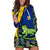 Saint Vincent and the Grenadines Iguana Hoodie Dress with Tropical Leaf Pattern and National Flag - Wonder Print Shop