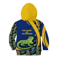 Saint Vincent and the Grenadines Iguana Kid Hoodie with Tropical Leaf Pattern and National Flag - Wonder Print Shop