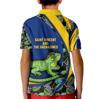 Saint Vincent and the Grenadines Iguana Kid Polo Shirt with Tropical Leaf Pattern and National Flag - Wonder Print Shop