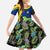 Saint Vincent and the Grenadines Iguana Kid Short Sleeve Dress with Tropical Leaf Pattern and National Flag - Wonder Print Shop