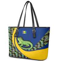 Saint Vincent and the Grenadines Iguana Leather Tote Bag with Tropical Leaf Pattern and National Flag - Wonder Print Shop