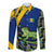 Saint Vincent and the Grenadines Iguana Long Sleeve Button Shirt with Tropical Leaf Pattern and National Flag - Wonder Print Shop