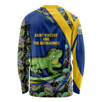 Saint Vincent and the Grenadines Iguana Long Sleeve Shirt with Tropical Leaf Pattern and National Flag - Wonder Print Shop