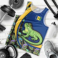 Saint Vincent and the Grenadines Iguana Men Tank Top with Tropical Leaf Pattern and National Flag - Wonder Print Shop