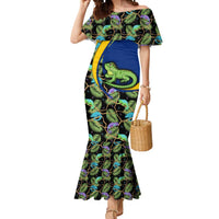 Saint Vincent and the Grenadines Iguana Mermaid Dress with Tropical Leaf Pattern and National Flag - Wonder Print Shop