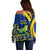 Saint Vincent and the Grenadines Iguana Off Shoulder Sweater with Tropical Leaf Pattern and National Flag - Wonder Print Shop