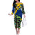Saint Vincent and the Grenadines Iguana Off The Shoulder Long Sleeve Dress with Tropical Leaf Pattern and National Flag - Wonder Print Shop