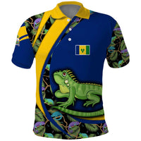 Saint Vincent and the Grenadines Iguana Polo Shirt with Tropical Leaf Pattern and National Flag - Wonder Print Shop