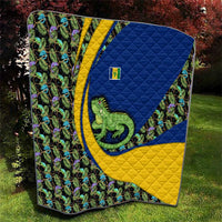 Saint Vincent and the Grenadines Iguana Quilt with Tropical Leaf Pattern and National Flag - Wonder Print Shop