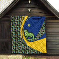 Saint Vincent and the Grenadines Iguana Quilt with Tropical Leaf Pattern and National Flag - Wonder Print Shop