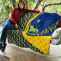 Saint Vincent and the Grenadines Iguana Quilt with Tropical Leaf Pattern and National Flag - Wonder Print Shop