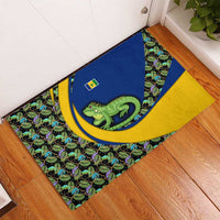 Saint Vincent and the Grenadines Iguana Rubber Doormat with Tropical Leaf Pattern and National Flag - Wonder Print Shop
