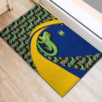 Saint Vincent and the Grenadines Iguana Rubber Doormat with Tropical Leaf Pattern and National Flag - Wonder Print Shop