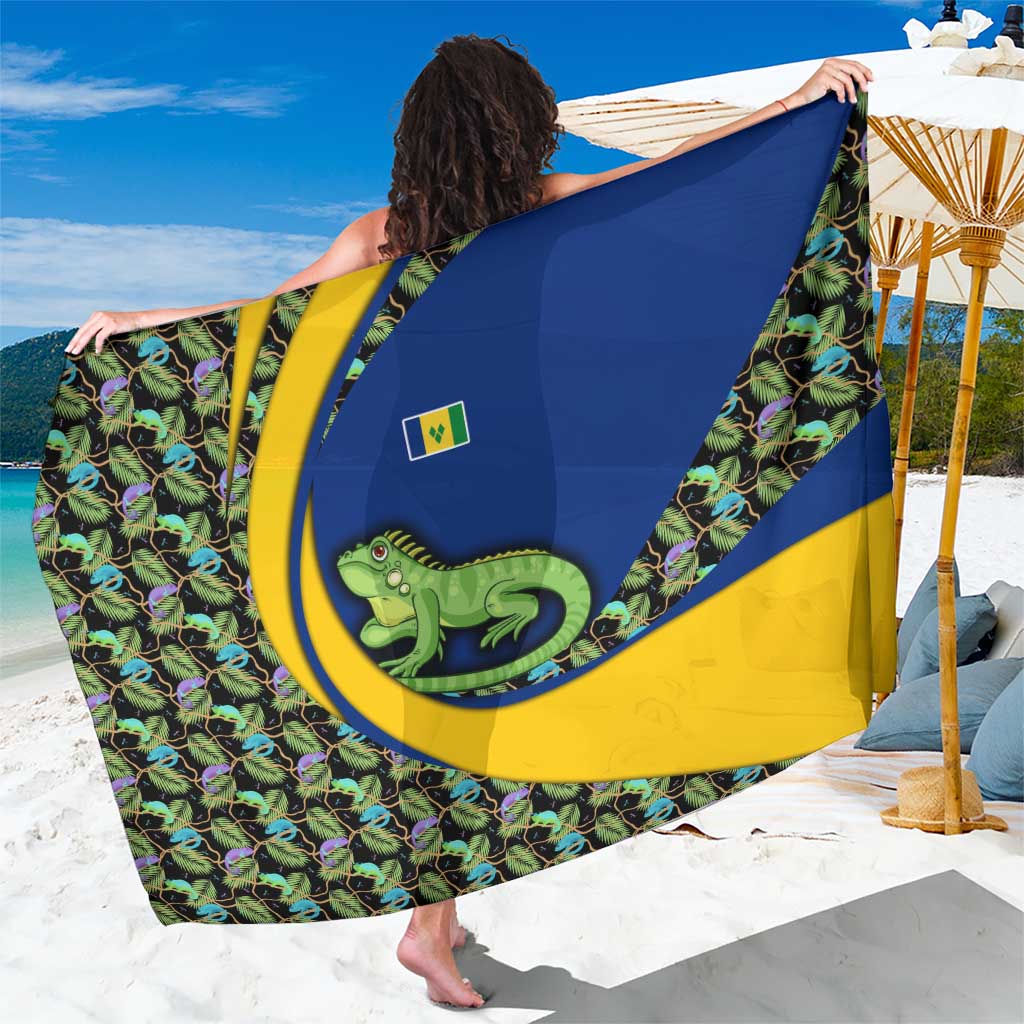 Saint Vincent and the Grenadines Iguana Sarong with Tropical Leaf Pattern and National Flag - Wonder Print Shop