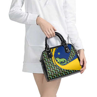 Saint Vincent and the Grenadines Iguana Shoulder Handbag with Tropical Leaf Pattern and National Flag - Wonder Print Shop