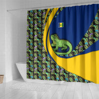 Saint Vincent and the Grenadines Iguana Shower Curtain with Tropical Leaf Pattern and National Flag - Wonder Print Shop
